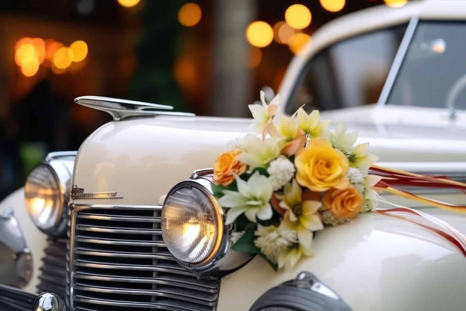 Dekoracje ślubne samochodu